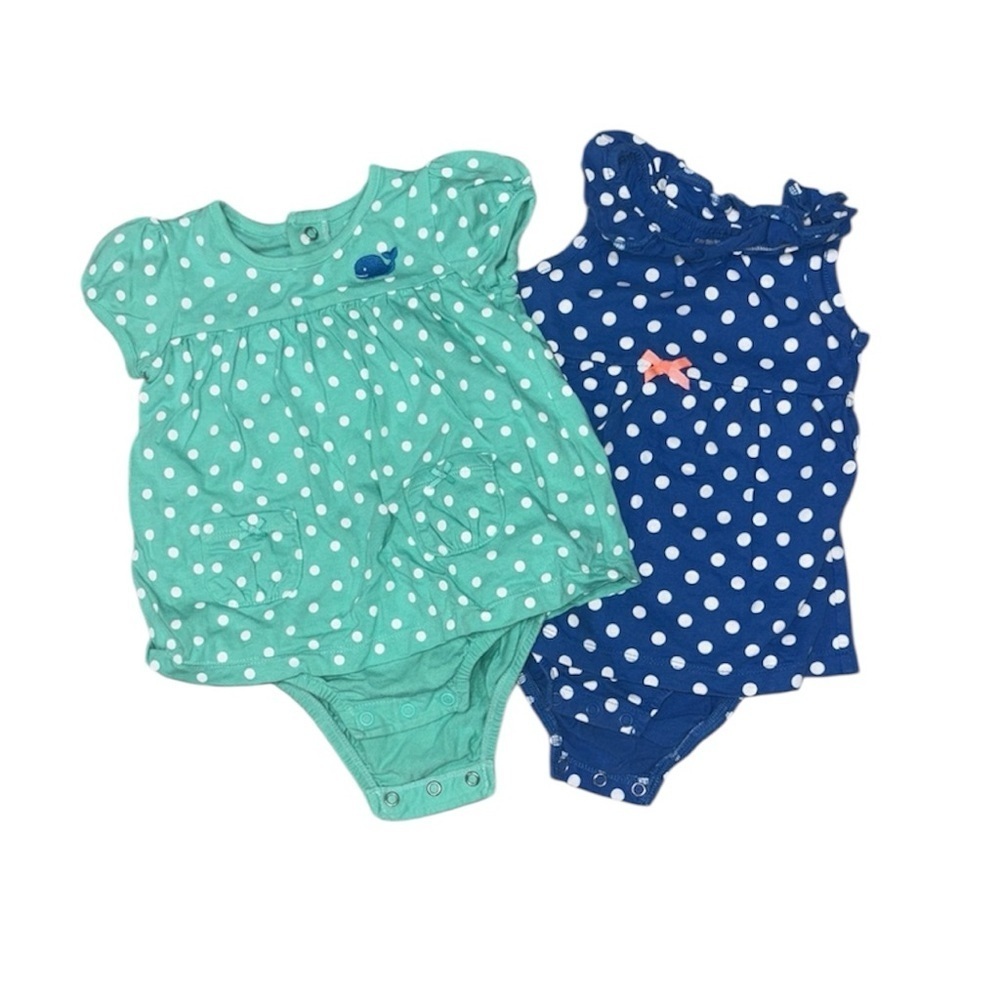 233. Carter's Green and Blue Polka Dot Baby Girl Bodysuits Size 12 months